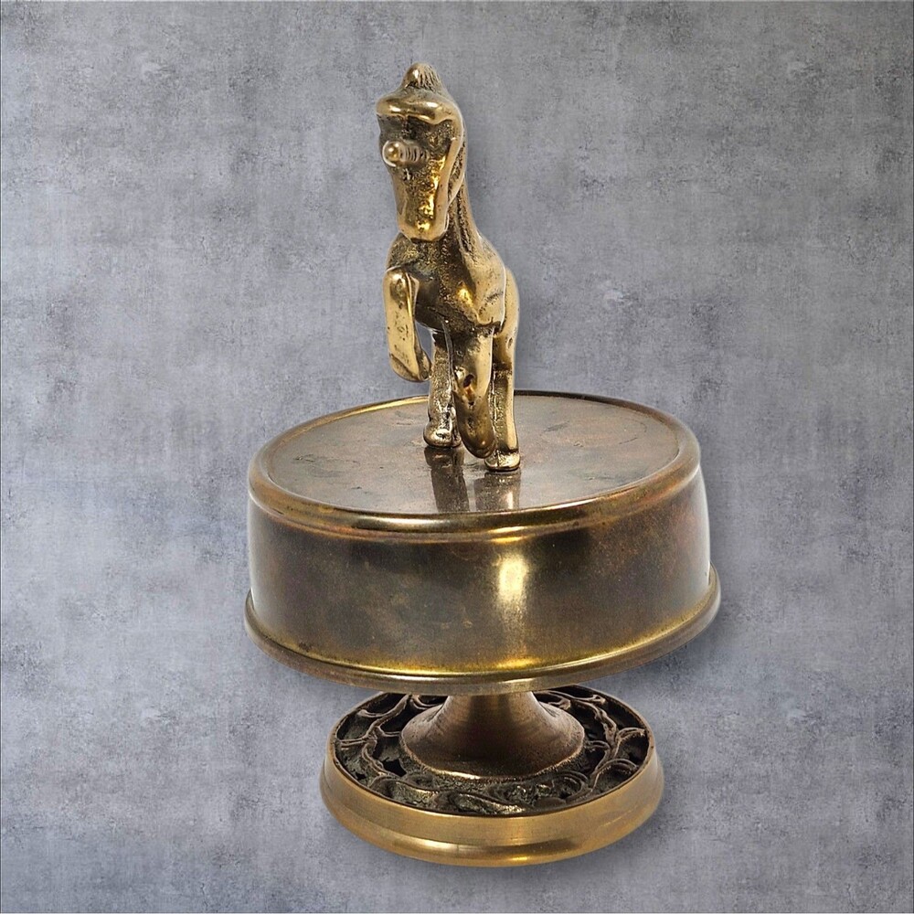 Vintage Brass Unicorn Music Box Spinning Fantasy Figurine Working Patina MCM - Picture 3 of 8